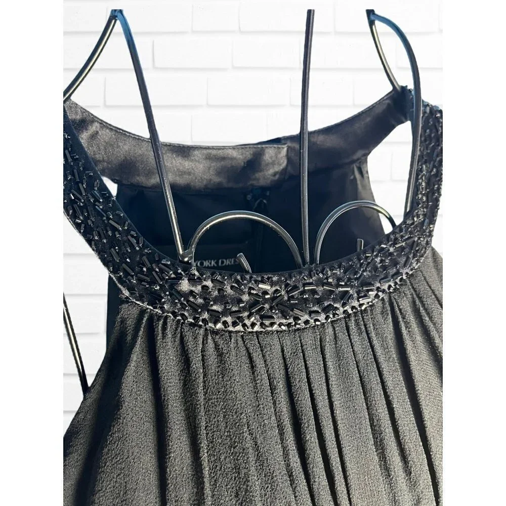 Jones‎ New York Dress Women's Sz 8 Black Formal Midi Beaded 100% Silk Halter